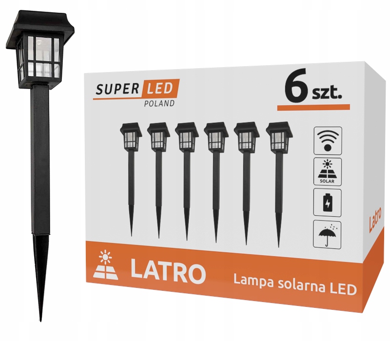 Solárna lampa SuperLED, čierna, 33 cm, 6 ks.